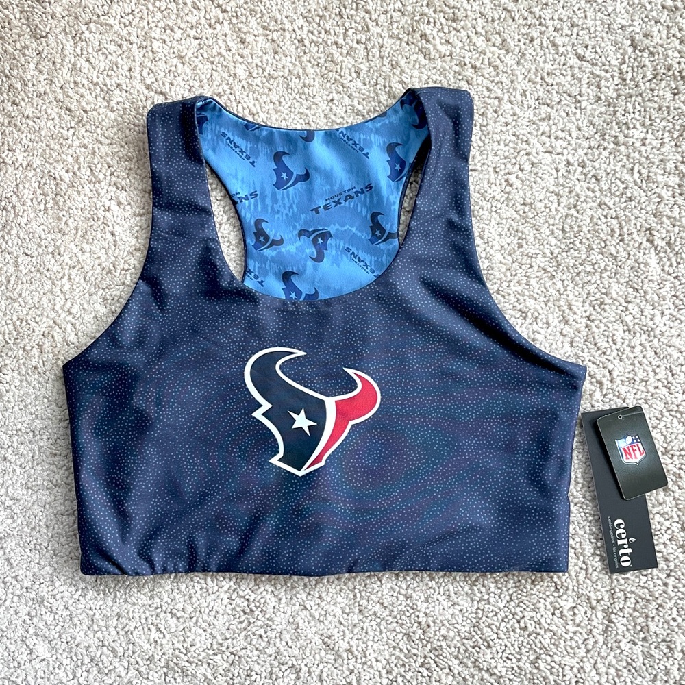 NFL Houston Texans Football Navy Blue Reversible Racerback Sports Bra Size XL